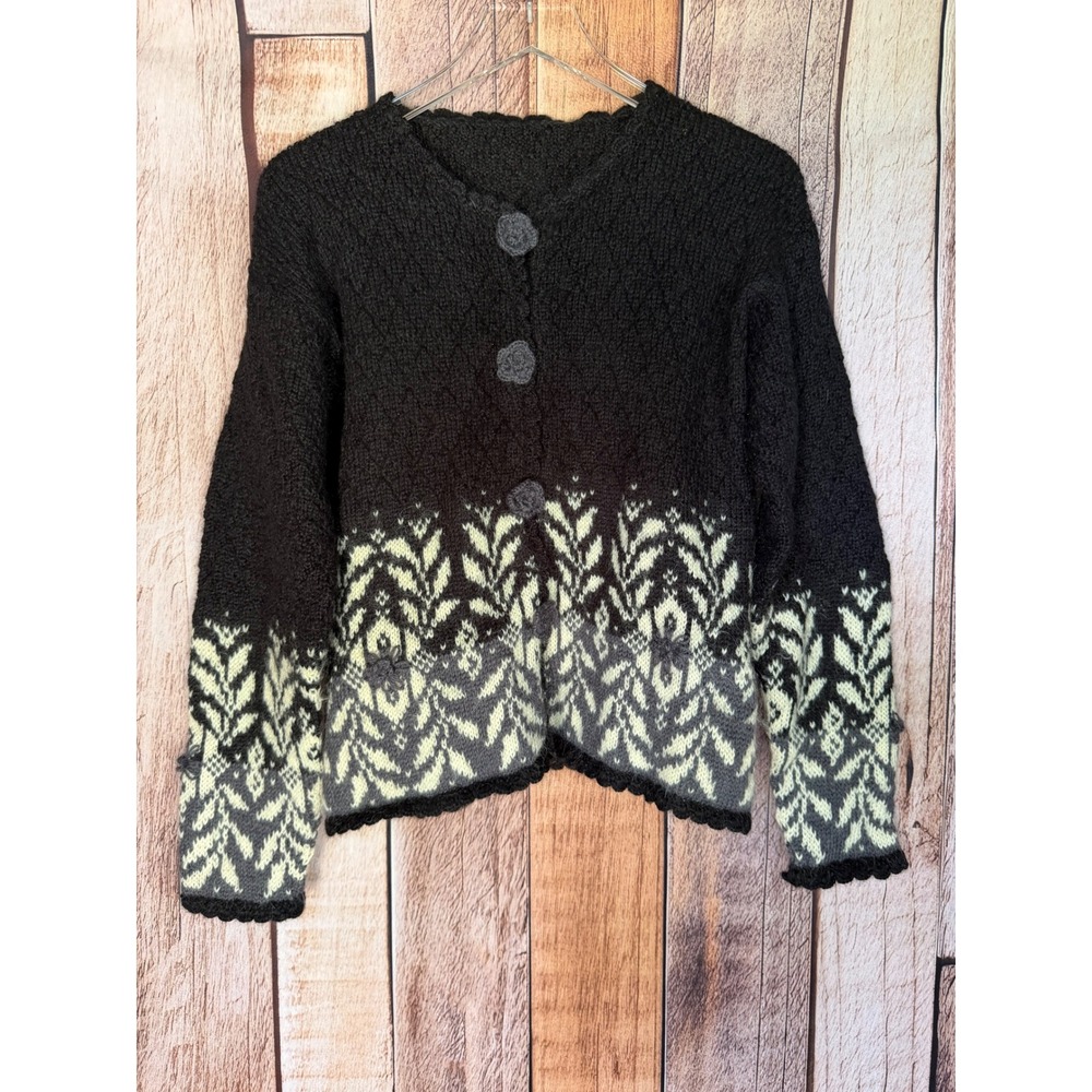 Dale of Norway Cardigan Sweater Vintage Nordic Fair Isle Black Gray Scandinavian